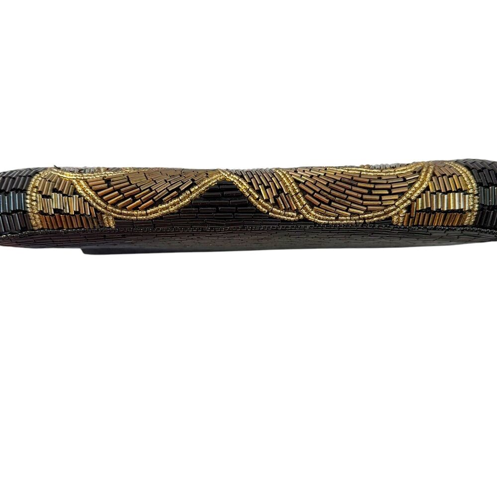 Vintage LENNOX Bags Clutch with Black‎ Gold Sequins 8.5 x 5 - Picture 2 of 7